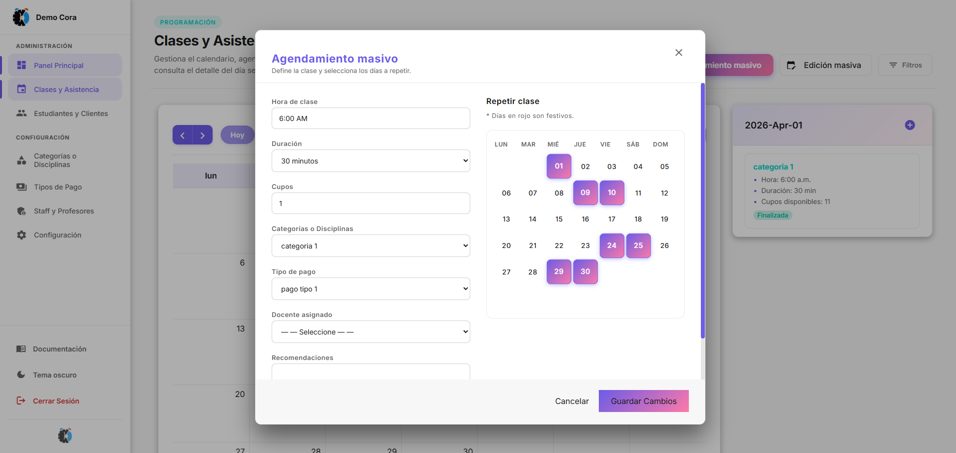 Agendamiento masivo CORA